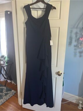 Lulu's Navy Ruffle-Front Maxi Gown
